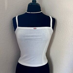 PUBLIK WHITE RIBBED CROP TOP TANK